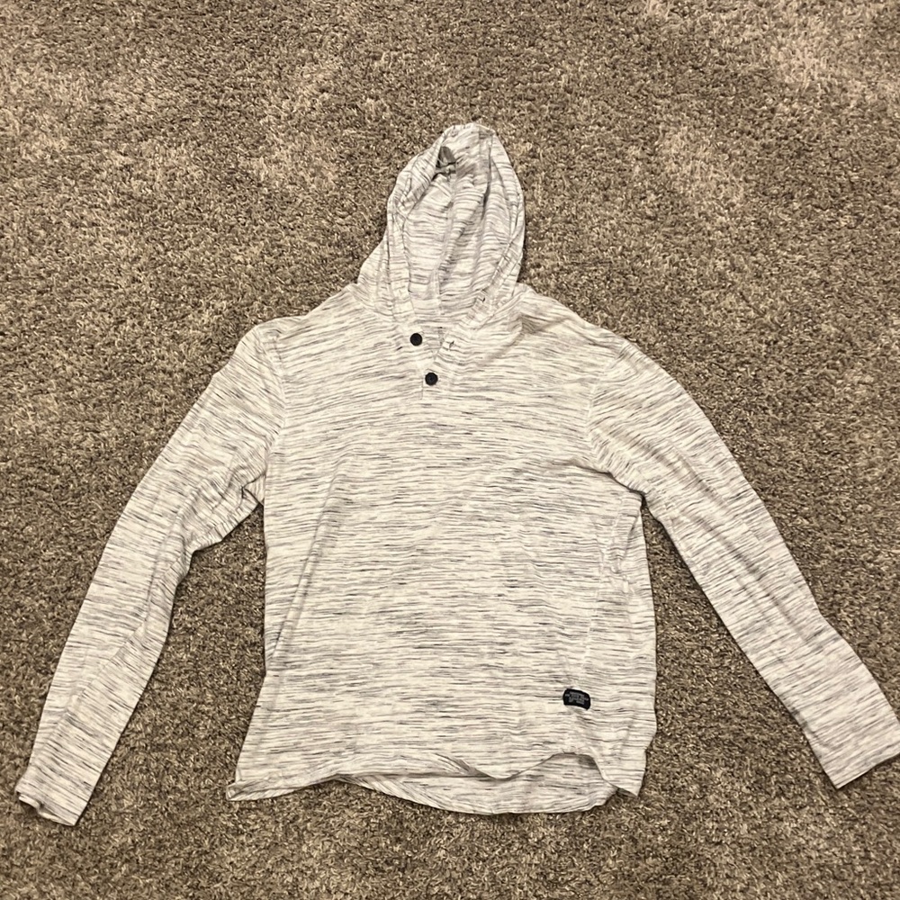 Gray Hooded Long Sleeve Shirt